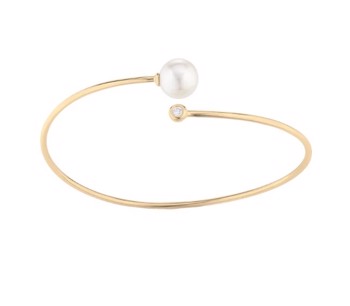 14 karat gold bangle with freshwater pearl and diamond